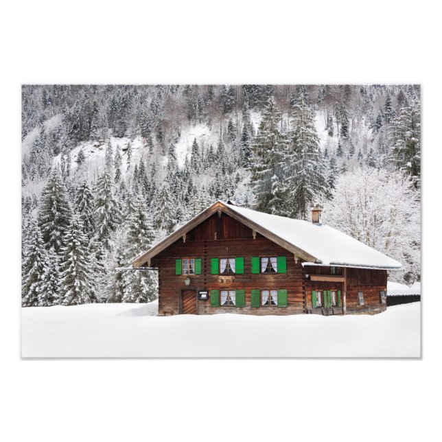 Traditionellt trähus i bayerfoto fototryck (Framsidan)