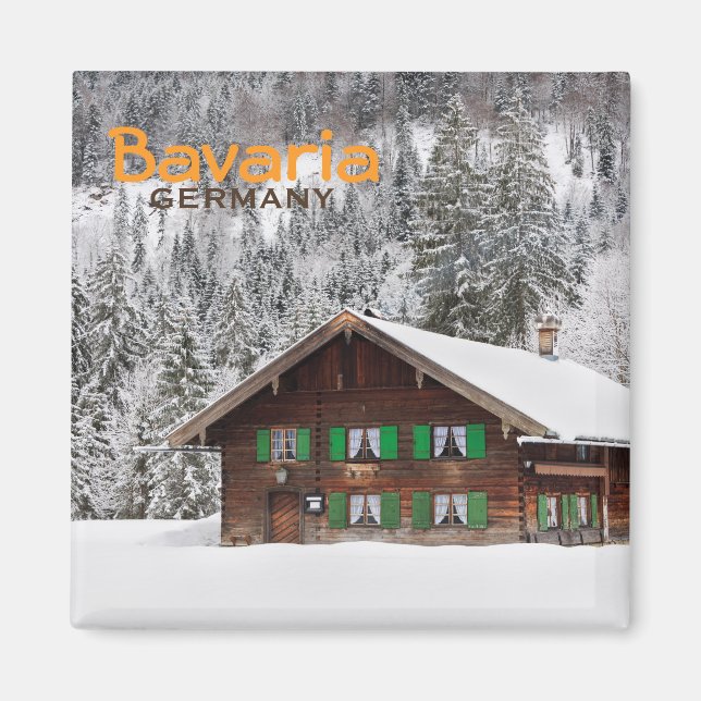 Traditionellt trähus i Bayerns textmagnet Magnet (Framsidan)