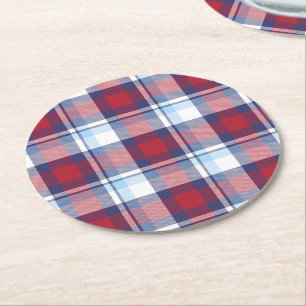 Traditionellt USA Rött vitt blått Tartan Mönste Underlägg Papper Rund