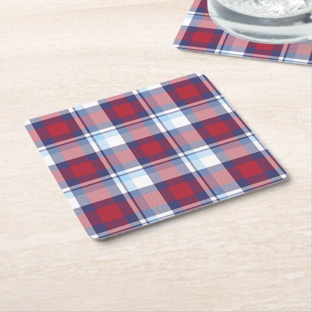 Traditionellt USA Rött vitt blått Tartan Mönster Underlägg Papper Kvadrat (Vinklad)