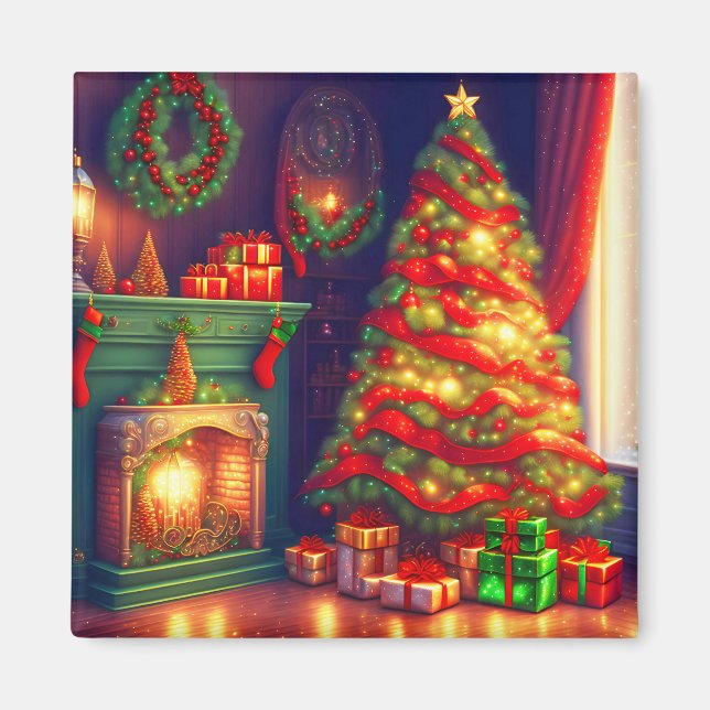 Traditionellt Vintage stil Julgran Magnet (Framsidan)