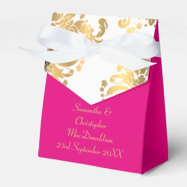 Traditionellt vitt bröllop, rosa- och guld-dammbad presentaskar (Framsidan Sidan)