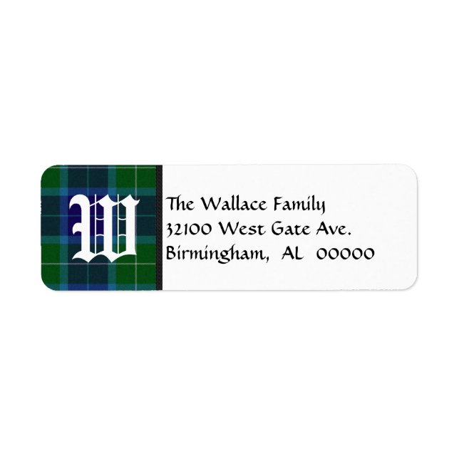 Traditionellt Wallace Tartan Play Monogram Returadress Etikett (Framsidan)