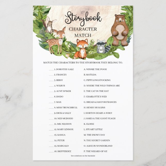 Trädjur av trä Storybook Character Match (Framsida)