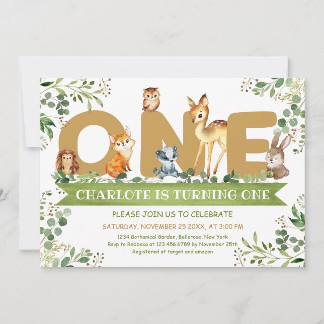 Trädjur En greenergosdag födelsedag Inbjudningar (Framsida)