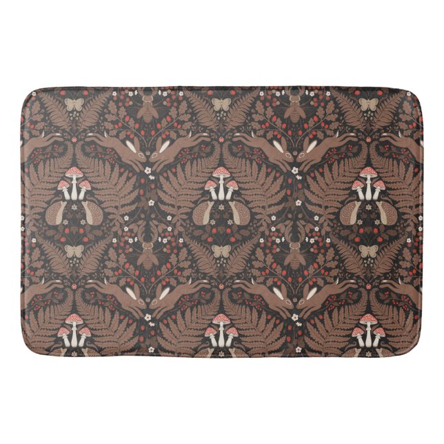 Trädjur och växter i rött och brunt badrumsmatta (Framsidan)