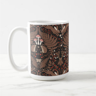 Trädjur och växter i rött och brunt kaffemugg