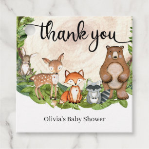 Trädjur: träskiffer, grön babydusch gåvor etiketter