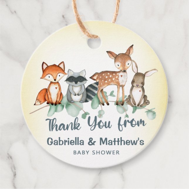 Trädjurscirkel tack för märkrna. Skog. Gåvor Etiketter (Framsida)