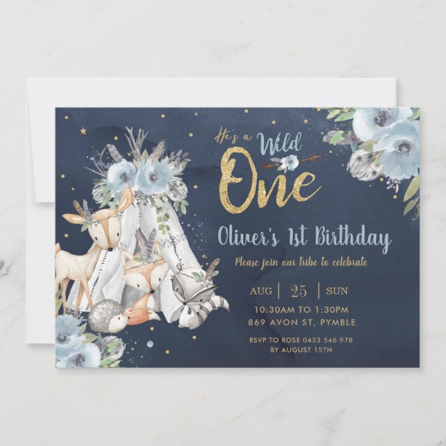 Trädjursstammarnas flotta Guld 1:a födelsedag Inbjudningar (Framsida)