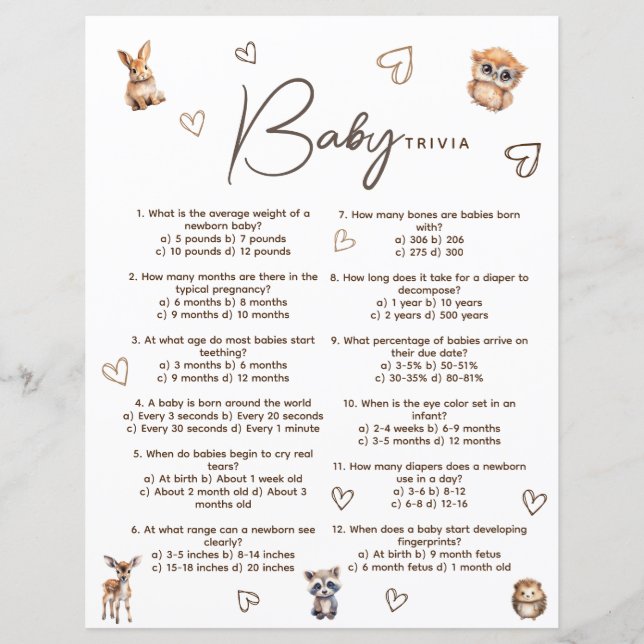 Trädjurstest Baby Trivia-spelkort (Framsida)