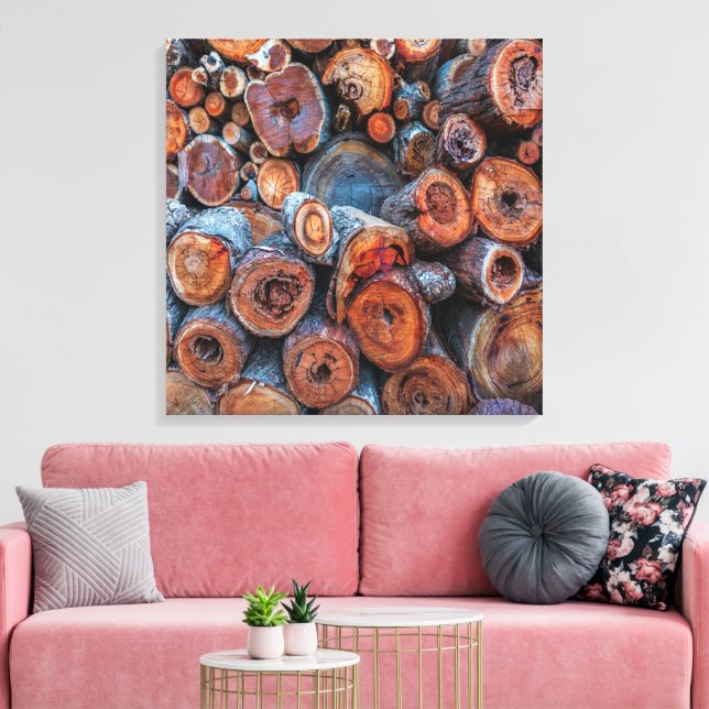 Trädklot staplade tillsammans mönster fotografi canvastryck (Insitu (Vardagsrum))