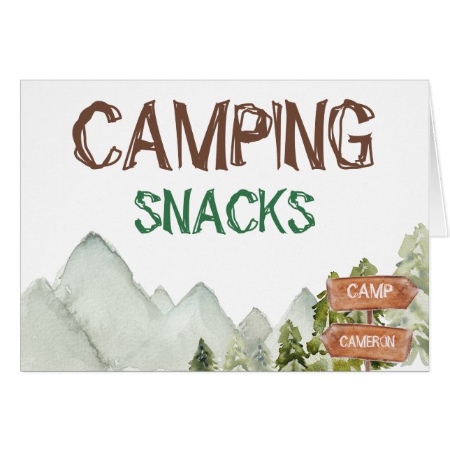 Trädlandbergen Camping Snack Birthday-tecken Hälsningskort (Framsidan Horizontal)