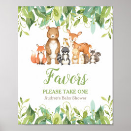 Trädlandsdjur Greenery Baby Shower Favests Sign Poster