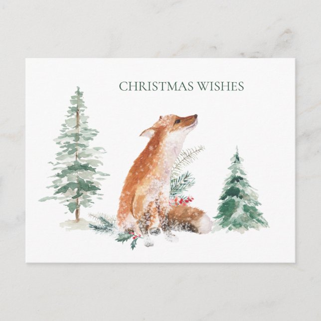 Trädlandskort Winter Fox Gräs Vykort (Framsida)