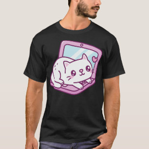 Trådlös vit katt på bärbar dator t shirt