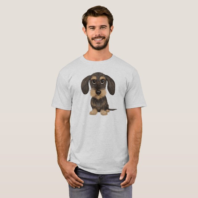 Trådlöst Dachshund| Cute Tecknad hund Teckel T Shirt (Hel framsida)