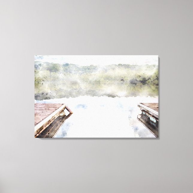 Trädockor på Bay Faux Watercolor Canvastryck (Framsida)