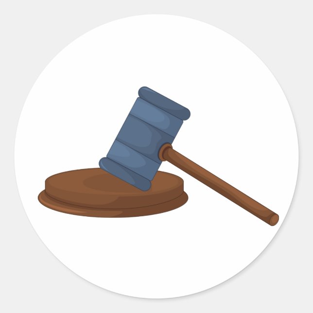 Trädom domarens gavel domstol runt klistermärke (Framsida)