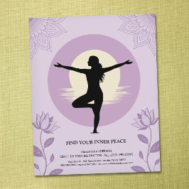 Trädpose - Yogainstruktör med Lotusblommor Flygblad