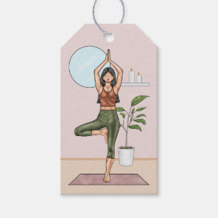 Trädposition Yoga Stretch Träning Motion Kvinna Presentetikett