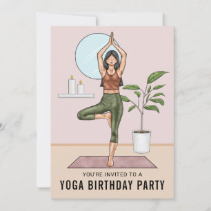 Trädpositionsträning Kvinna Yoga Födelsedagsfest Inbjudningar