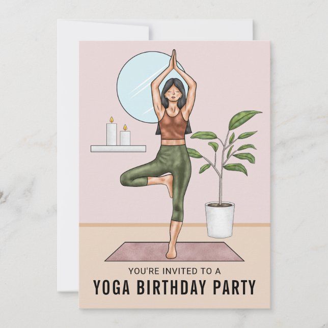 Trädpositionsträning Kvinna Yoga Födelsedagsfest Inbjudningar (Framsida)