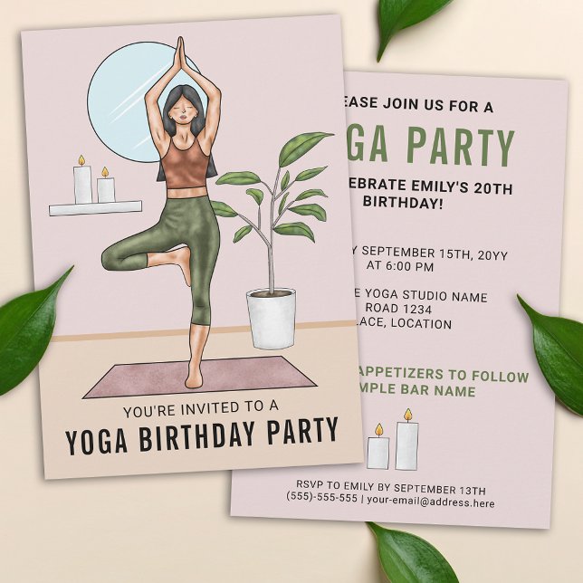 Trädpositionsträning Kvinna Yoga Födelsedagsfest Inbjudningar (Skapare uppladdad)
