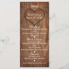 Trädräcka Skulpterad i Hjärtat Rustik Bröllopsmeny Meny