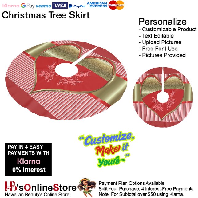 Trädskynke med hjulådor julgransmatta borstad polyester (Boxes of Hearts Christmas Tree Skirt.)