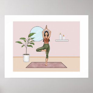 Trädställning Yoga Vrikshasana Balans Yogi Kvinna Poster