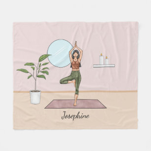 Trädställning Yoga Vrikshasana Kvinna Med Anpassat Fleecefilt