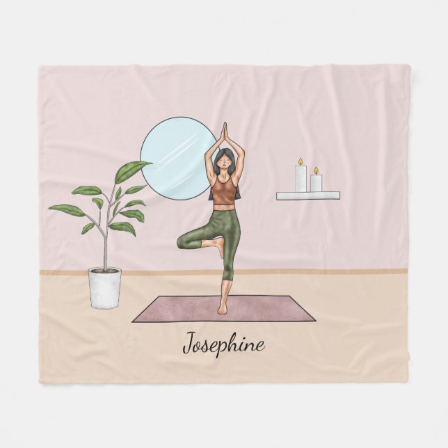 Trädställning Yoga Vrikshasana Kvinna Med Anpassat Fleecefilt (Framsidan (Horisontell))