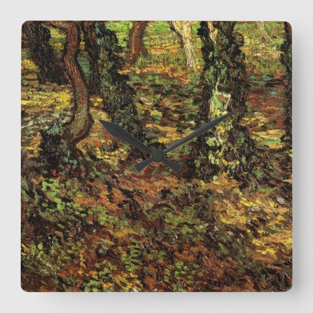 Trädstammar med murgröna av Vincent van Gogh Fyrkantig Klocka (Framsida)