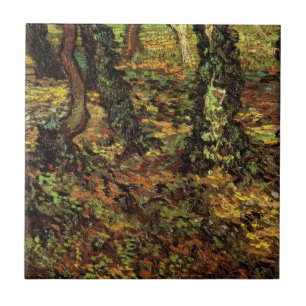 Trädstammar med murgröna av Vincent van Gogh Kakelplatta