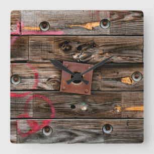 Trådstråd av industriträ fyrkantig klocka