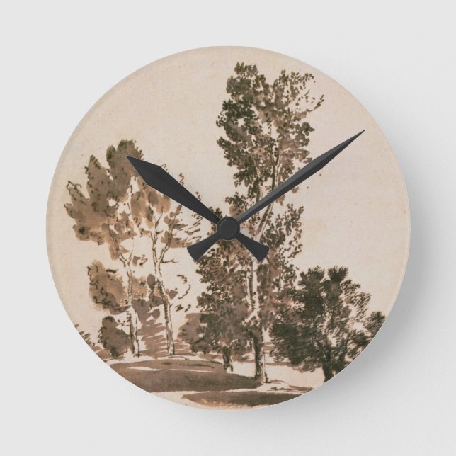 Trädstudie (skriva & bläck på papper), rund klocka (Framsida)