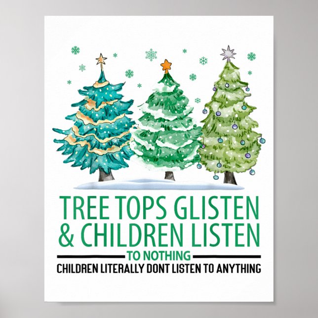 Trädtoppar glänser och barn lyssnar på ingenting C Poster (Framsidan)