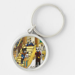 Trädverksbyggnadskassor Rund Silverfärgad Nyckelring