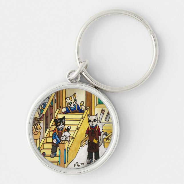 Trädverksbyggnadskassor Rund Silverfärgad Nyckelring (Framsidan)