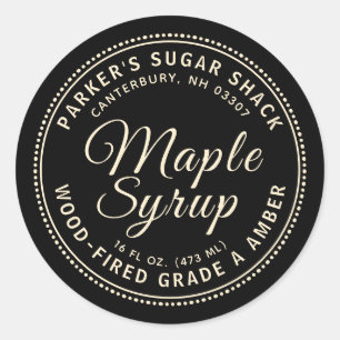 Träeldad mapelsyrup på Black Editable Label-etiket Runt Klistermärke