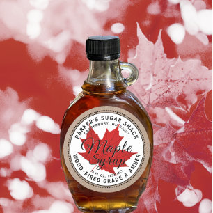 Träeldade Kraft Maple Syrup-etiketten Red Maple Lö Runt Klistermärke