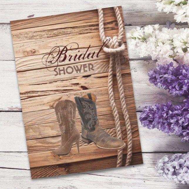 Träet Cowboy Boots Westerna land möhippa Inbjudningar (wood Cowboy Boots Western country bridal shower Invitation)