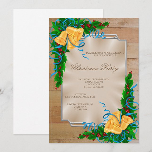 Träet Framat hörn Klockor och Ribbon Jul Inbjudningar (Fram/baksida)