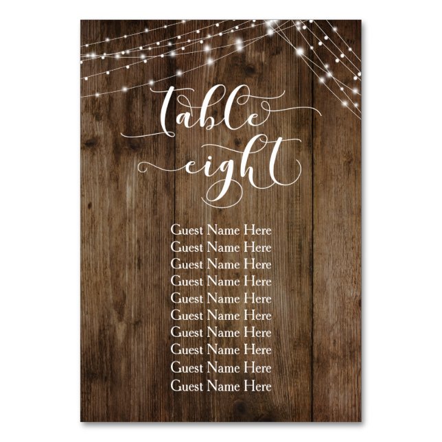 Träet och Ljus Bord åtta med Guest Namn Card Bordsnummer (Baksidan)