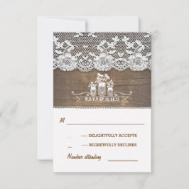 Träet och snöre Mason burk rustik bröllop OSA Kort