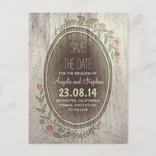 Träet Rustic land sparar datumkort Meddelande Vykort (Framsida)