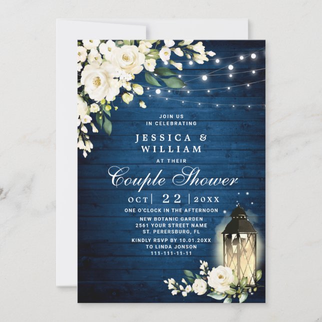 Träets Vit ros Lantern Watercolor - par Shower Inbjudningar (Framsida)