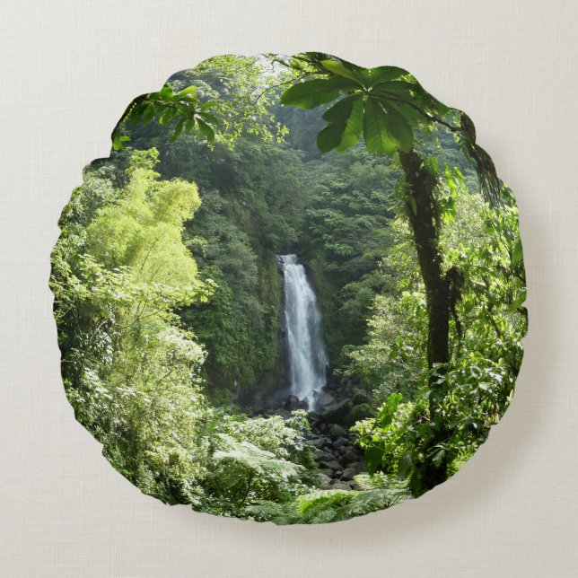 Trafalgar Falls Tropical Rainforest Photogratograp Rund Kudde (Framsidan)