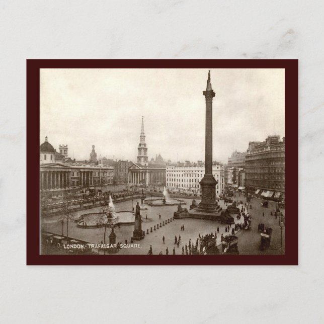 Trafalgar Square, London Vintage Vykort (Framsida)